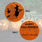 Custom name Halloween sign wind chime with witch silhouette decor
